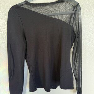 Karen Millen Black Sheer Asymmetrical Long Sleeve Top